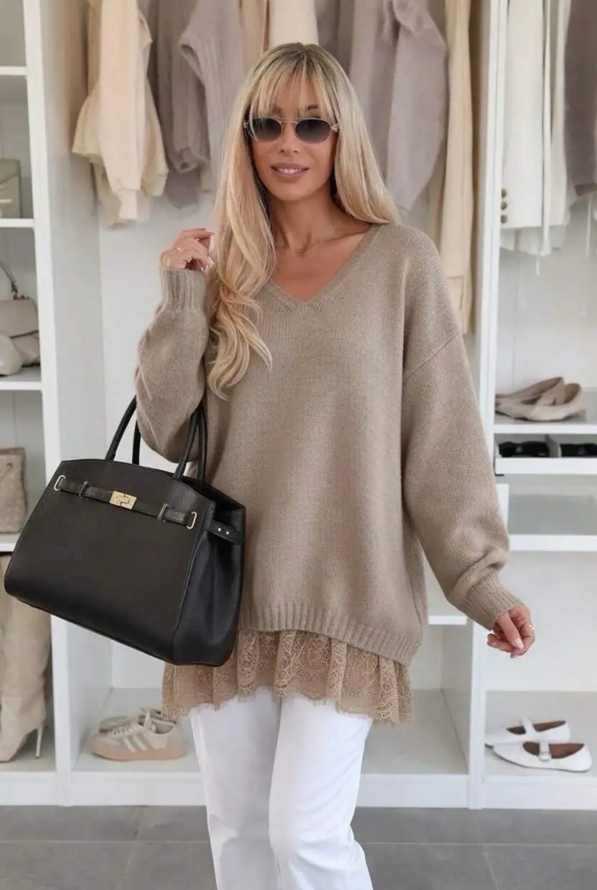 The Raya Lace Knit Taupe