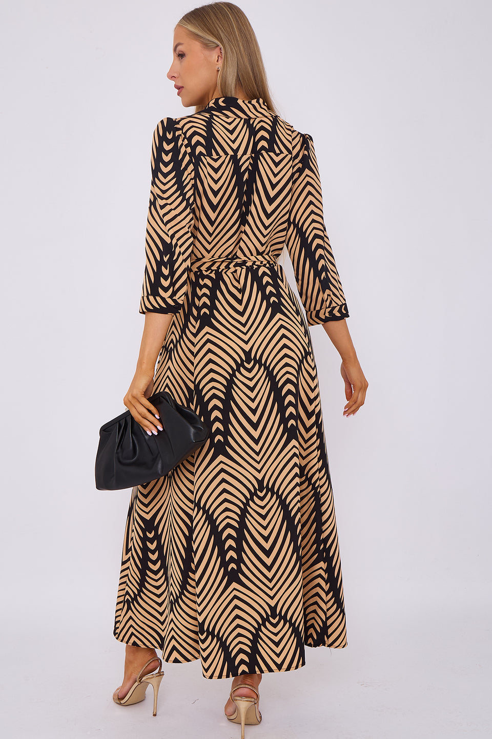 Lacey Chevron Print Dress with Pockets and belt