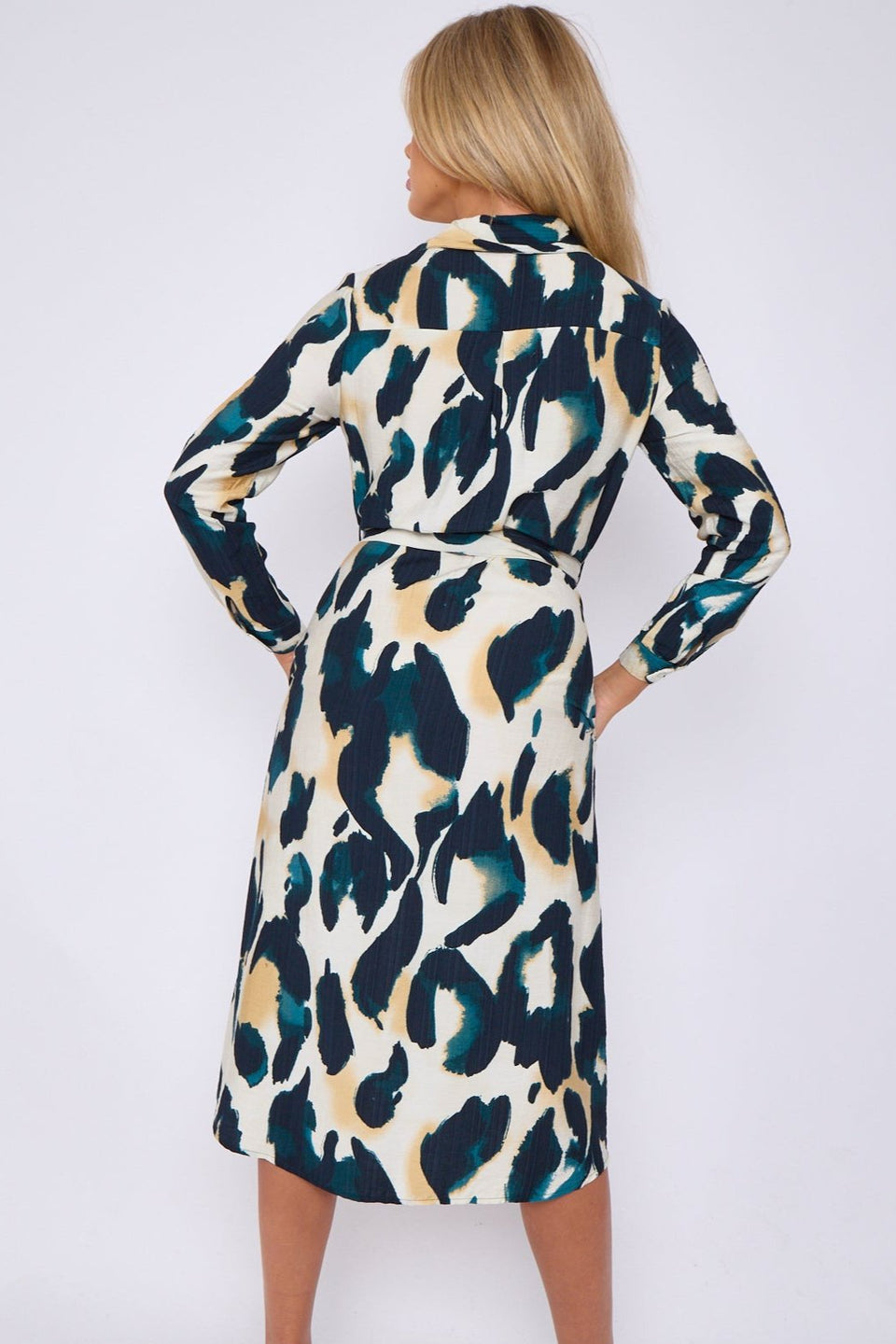 Ella Emerald leopard print textured midi shirt dress
