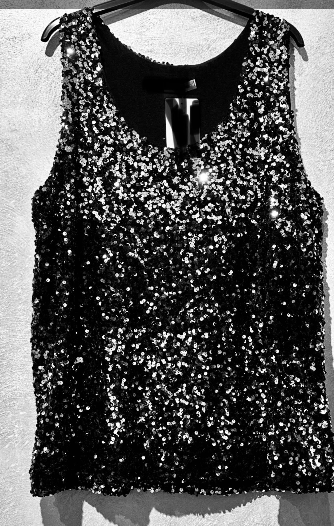 The Sylvannah lined Sequined Tank Top Black & Silver