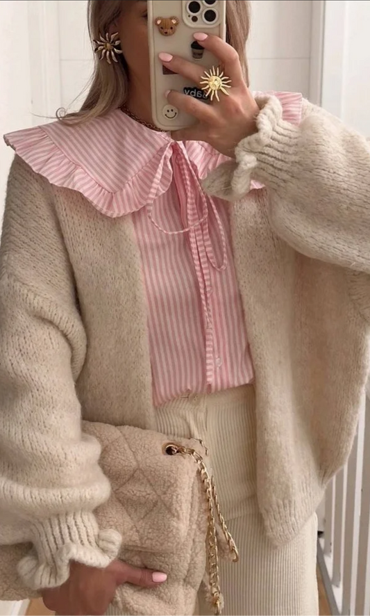 Romance 💕 detail sleeve cardigan Beige