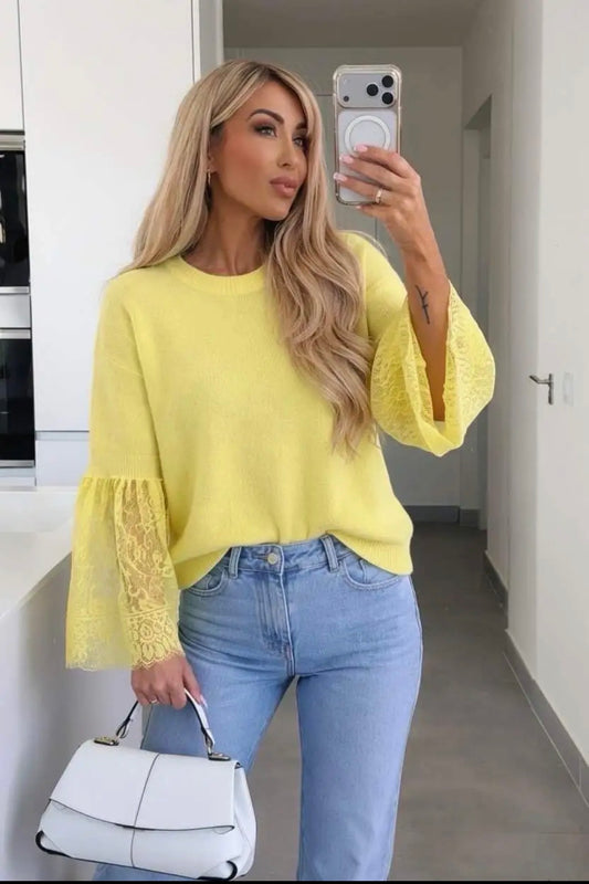 The Monica Sweater lace sleeve