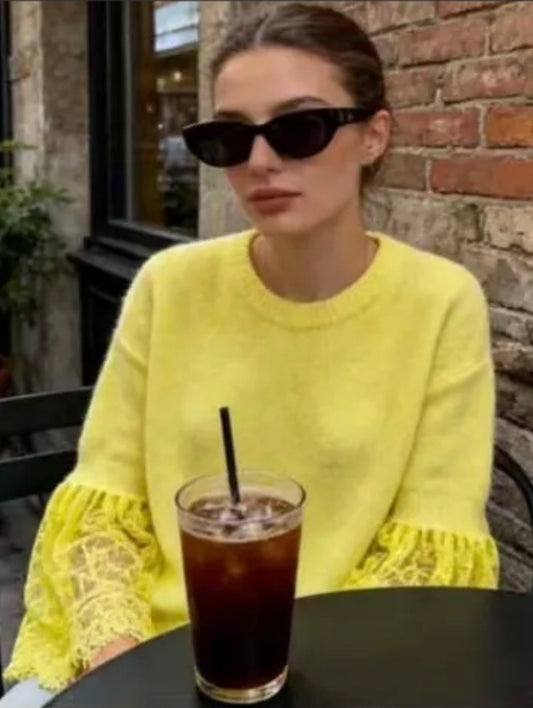 The Monica Sweater lace sleeve